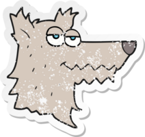 retro distressed sticker of a cartoon wolf head png