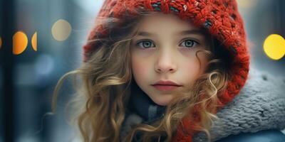 AI generated Girl in winter coat and orange scarf. AI generative. photo