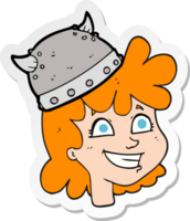 sticker of a cartoon female viking face png