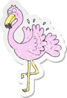 retro distressed sticker of a cartoon flamingo png