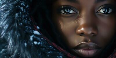 AI generated Ethereal beauty in winter, Woman with striking eyes. AI generative. photo