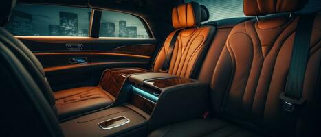 AI generated Luxury car interior with tan leather seats, classic elegance. AI generative. photo