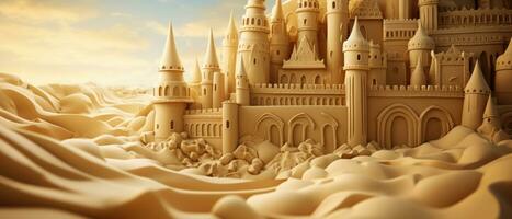 AI generated Majestic sand castle with intricate turrets. AI generative. photo
