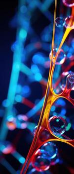 AI generated An abstract representation of fluid dynamics and biotechnology, merging deep blacks and blues with glowing electricity patterns. photo