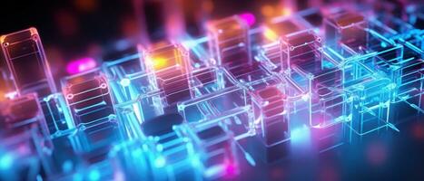 AI generated Morphism fluorescent elements and futuristic concept create a cybernetic atmosphere. photo