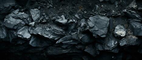 AI generated Close-up of a dark, heavy heap of varied coal. AI generative. photo