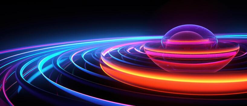AI generated A mesmerizing blend of neon lights and circular patterns in this abstract background. photo