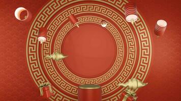 3D red background chinese new year with minimalist podium, suitable for product promotion video