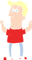 flat color illustration of a cartoon surprised man flexing biceps png