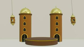 Showcase video mockup for Ramadan, Eid al Fitr and Eid al Adha, looping animation of lamp, and smartphone with green screen.