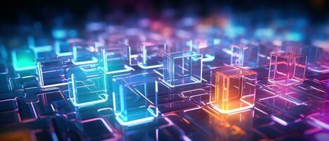 AI generated Morphism fluorescent elements and futuristic concept create a cybernetic atmosphere. photo