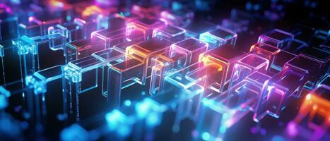 AI generated Morphism fluorescent elements and futuristic concept create a cybernetic atmosphere. photo