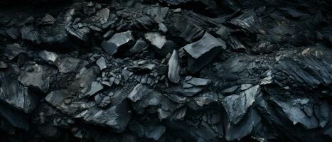 AI generated Close-up of a dark, heavy heap of varied coal. AI generative. photo