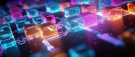AI generated Morphism fluorescent elements and futuristic concept create a cybernetic atmosphere. photo