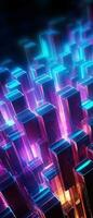 AI generated The bright neon patterns and 3D perspective convey the concept of a virtual world within a concrete jungle. photo