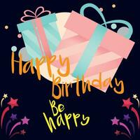 Happy birthday text vector template design. Birthday greeting in circle space for typography with cake and balloons party decoration elements in pattern background. Vector Illustration.