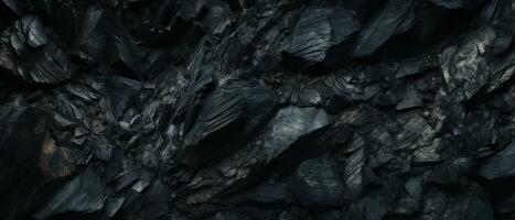 AI generated Close-up of a dark, heavy heap of varied coal. AI generative. photo