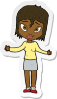 sticker of a cartoon woman shrugging shoulders png