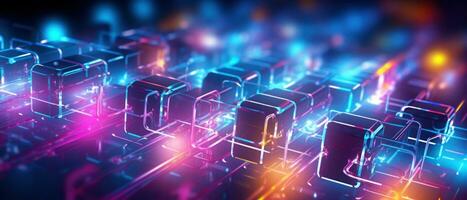 AI generated Morphism fluorescent elements and futuristic concept create a cybernetic atmosphere. photo