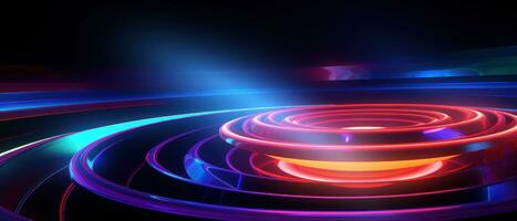 AI generated A mesmerizing blend of neon lights and circular patterns in this abstract background. photo