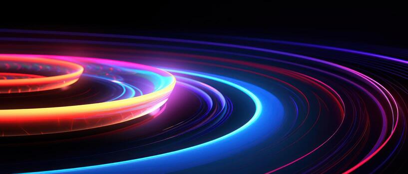 AI generated A mesmerizing blend of neon lights and circular patterns in this abstract background. photo