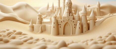 AI generated Intricate sandcastle on a sunny beach, resembling a mystical stronghold. AI generative. photo