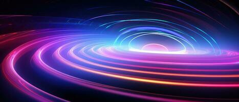 AI generated Experience the energy of neon lights in this abstract disk illustration. photo