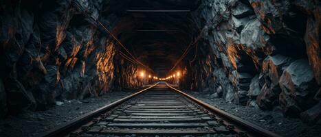 AI generated Sunset illuminating a railroad tunnel. AI generative. photo