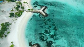 Aerial View of the Maafushi on Kaafu Atoll. Paradise Island with clear ocean and paradise beaches, Maldives video