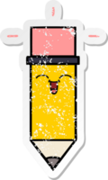 distressed sticker of a cute cartoon pencil png