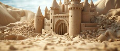 AI generated Majestic sand castle with intricate turrets. AI generative. photo