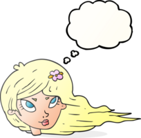 thought bubble cartoon woman with blowing hair png