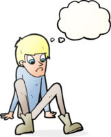 cartoon boy sitting on floor with thought bubble png