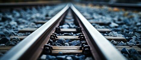 AI generated Close-up of train tracks. AI generative. photo
