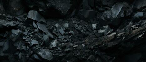 AI generated Close-up of a dark, heavy heap of varied coal. AI generative. photo