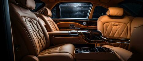 AI generated Luxury car interior with tan leather seats, classic elegance. AI generative. photo