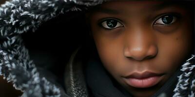 ai generado cautivador primeros planos de niño en invierno atuendo. ai generativo. foto