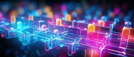 AI generated Morphism fluorescent elements and futuristic concept create a cybernetic atmosphere. photo