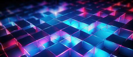 AI generated Bright neon elements and 3D cubes create a modern, tech-savvy atmosphere. photo