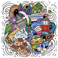 Istanbul cartoon vector doodle illustration. Colorful detailed composition with lot of Turkish objects and symbols.