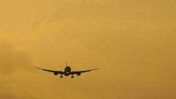 Airplane landing at sunset video