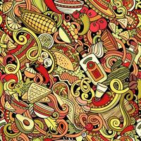 Mexican Food hand drawn doodles seamless pattern. vector