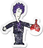 retro distressed sticker of a cartoon vampire with blood png