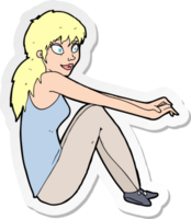 adesivo de uma mulher feliz de desenho animado sentada png