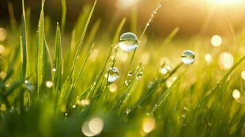 ai gegenereerd de zon schijnt over- een groen veld- met bloemen en gras video