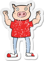 retro distressed sticker of a cartoon pig man png