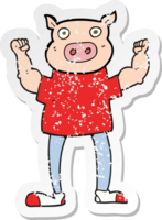 autocollant rétro en détresse d'un cochon de dessin animé png