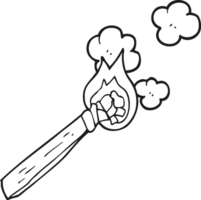 black and white cartoon burning wood torch png