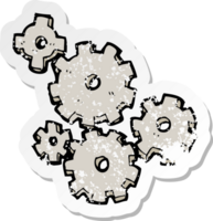 retro distressed sticker of a cartoon cogs and gears png