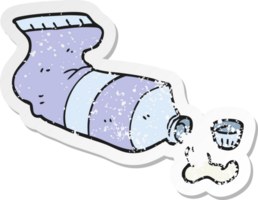 retro distressed sticker of a cartoon squeezed tube of toothpaste png